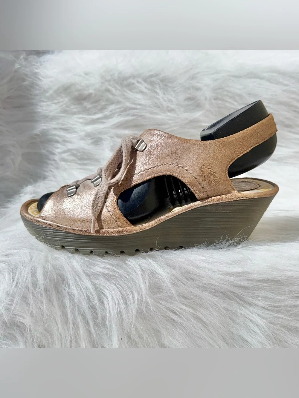 Lace-Up Metallic Taupe Wedge Sandal